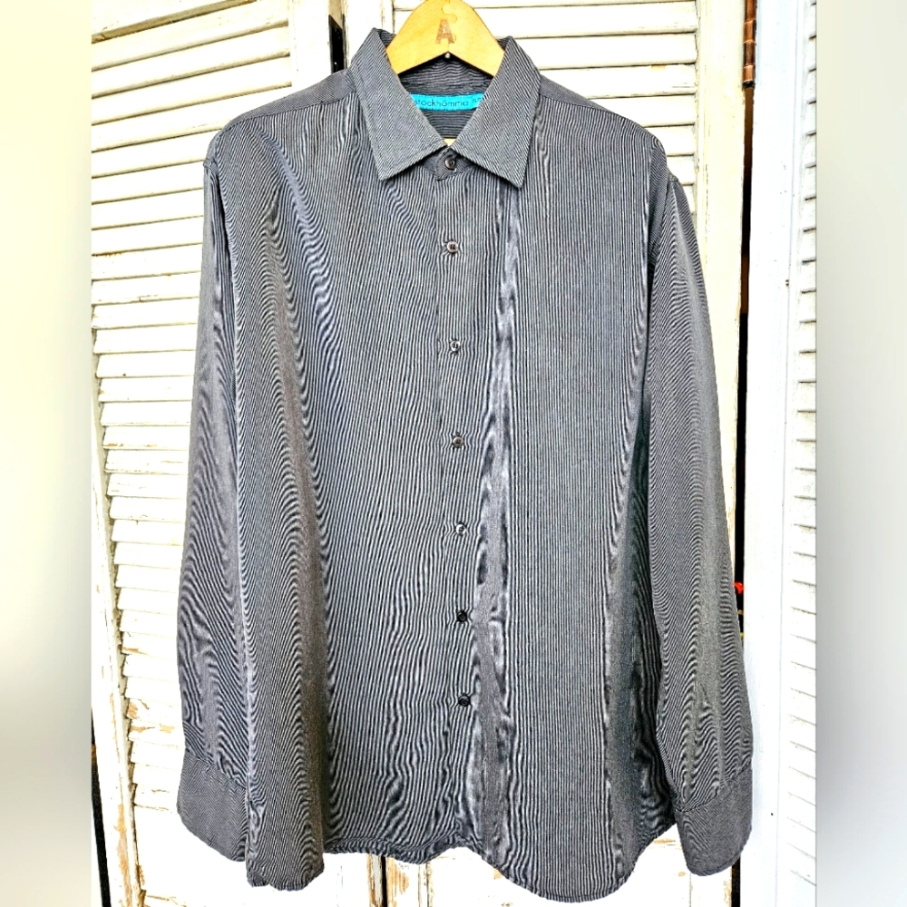 Vintge Y2K Stockhomme Black and Grey Pinstripe Button Down Shirt XL